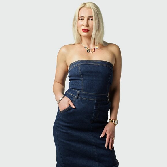 Strapless Denim Dress - Picture 1 of 5